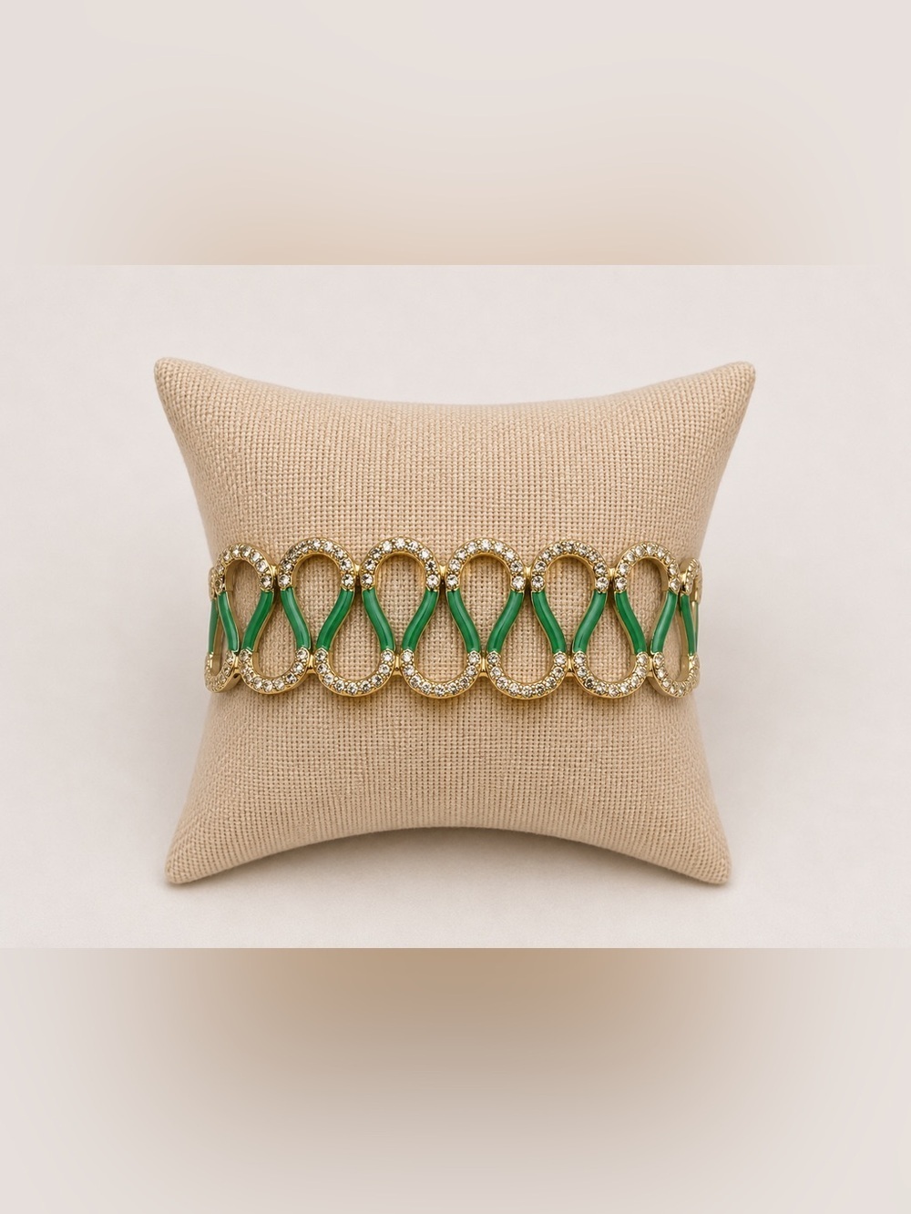 Emerald & Crystal Statement Stretch Bracelet | Gold Tone Openwork Design